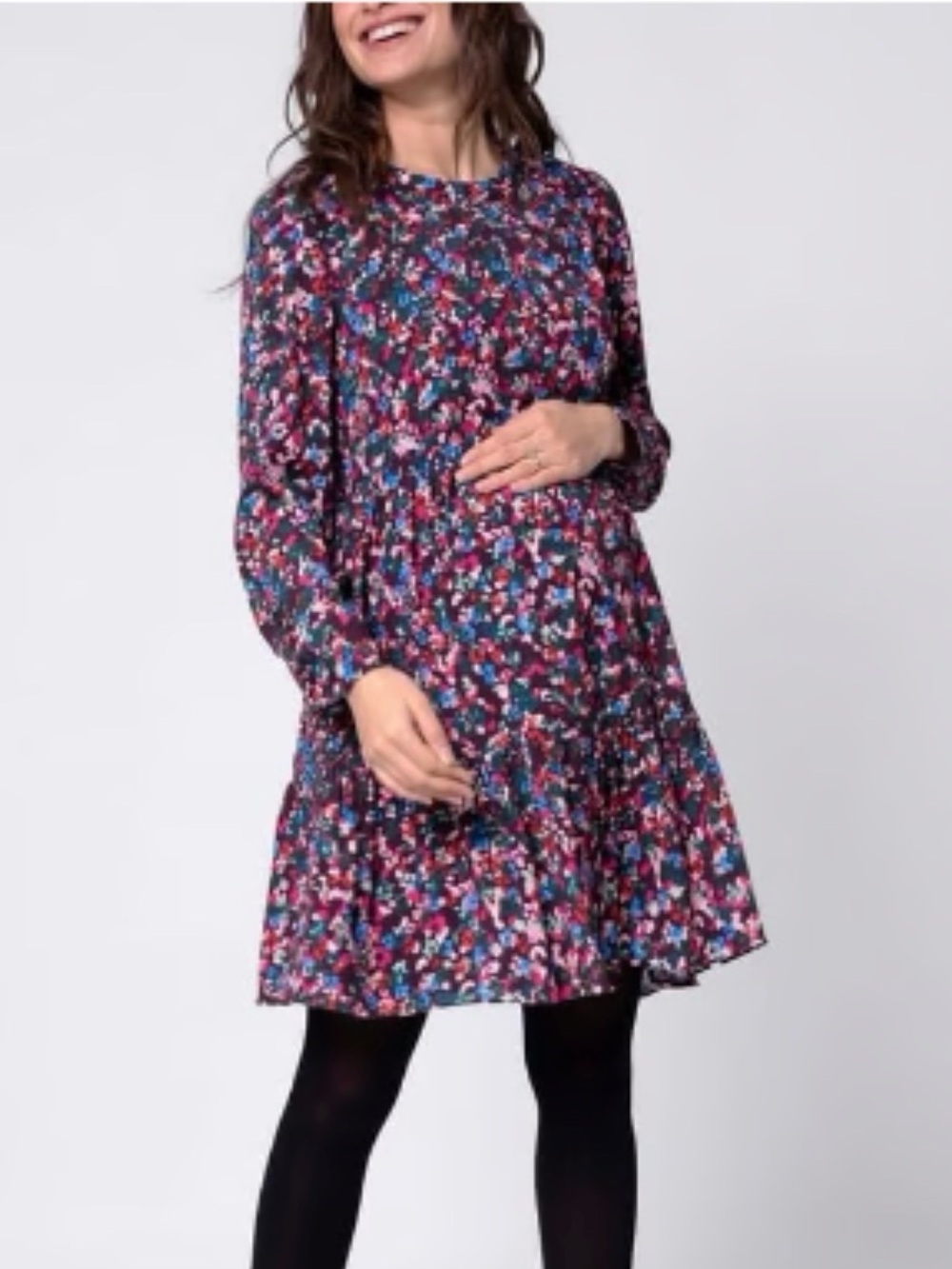 Seraphine Maternity/Nursing Floral Dress with Red, Green, Pink & Blue Accents